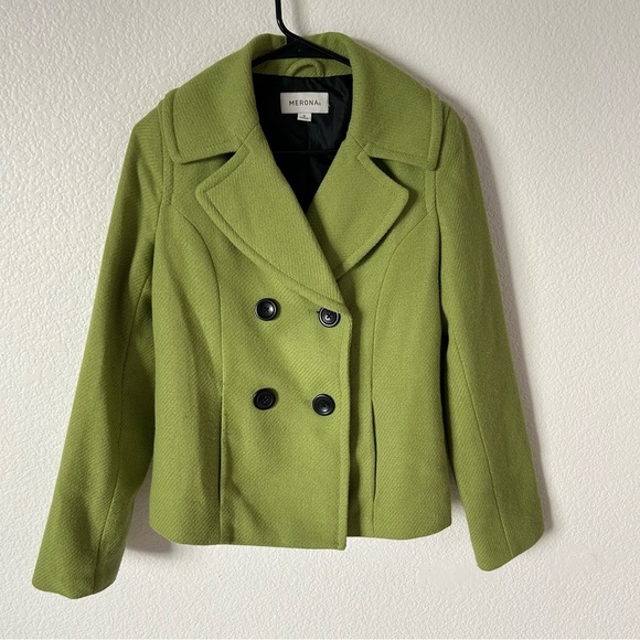 Merona Women's Olive Wool Blend Double Breasted Pea Coat - Picture 1 of 10
